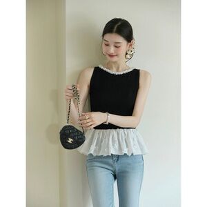 Black and White Sleeveless MiuMiu style Top